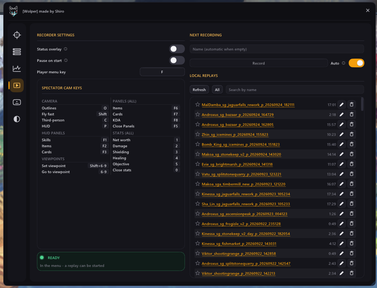 Menu of the mod